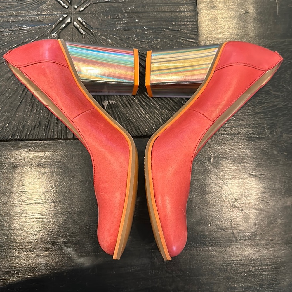 AUDLEY Red Leather Round Toe Crazy Ass Block Heels